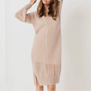Spell Neutral Boho Mohair Wool Fisherman Boho Hippie Chunky Knit Midi Dress S/M